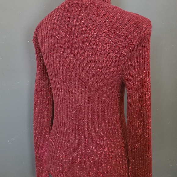Vintage Northeast Knitting Mills Sparkly Red Woven Turtleneck Shirt - Picture 2 of 3